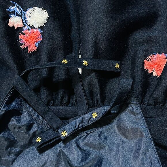 Kate Spade SZ 2 Halter Mini Dress Pom Floral Embroidered Fit 'n Flare Lined Blue - Picture 10 of 11